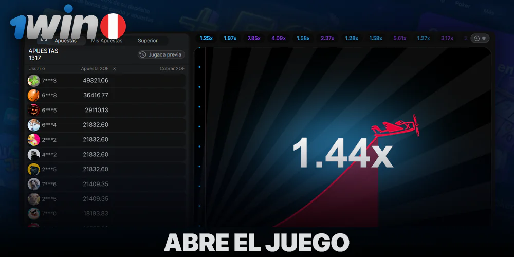 Inicie el juego Aviator con 1win