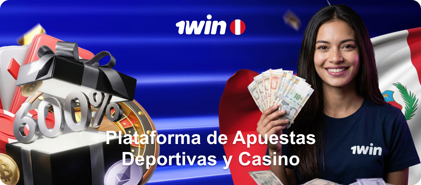 Diseño promocional destacando el bono de bienvenida del 500% y el código promocional en la plataforma oficial de 1win Perú.