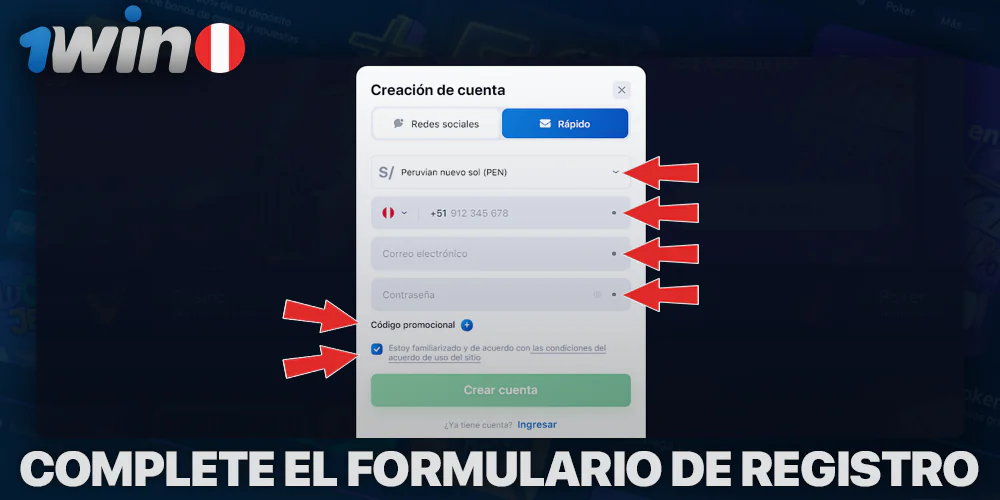 Método de registro rápido para 1Win